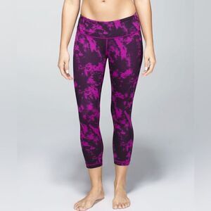Lululemon Wunder Under Crop II Full On Luon Legging Breezy Regal Plum Black